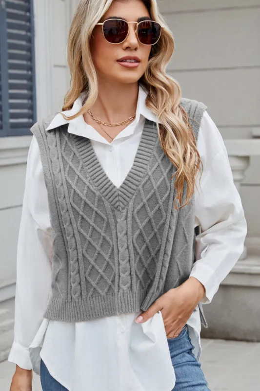 Cable-Knit V-Neck Sweater Vest sold by Charming Charlie