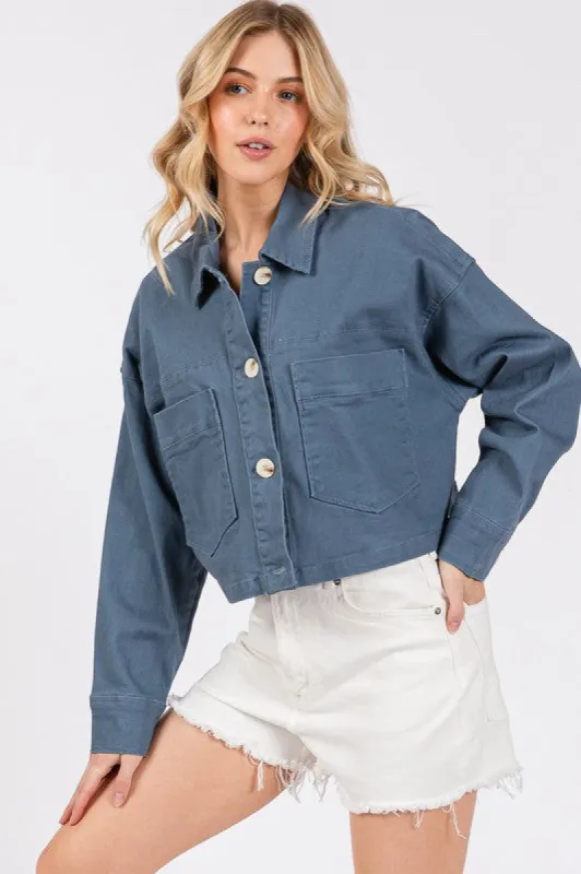 bytos Button Down Cropped Denim Jacket with Patch Pockets sold by Charming Charlie