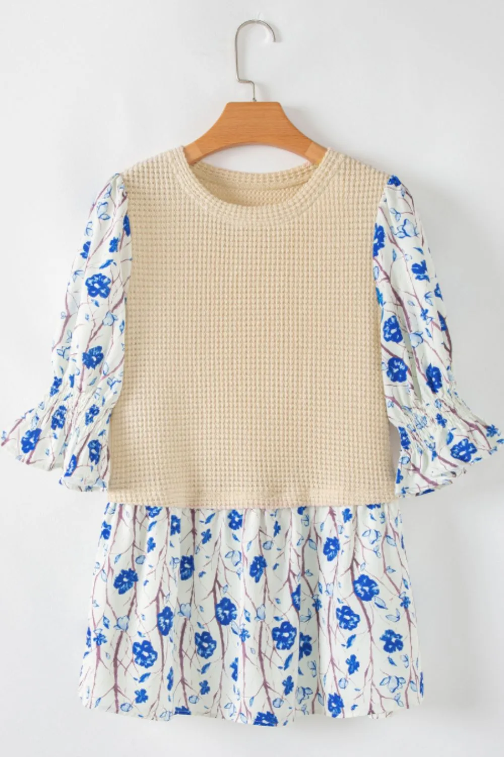 Waffle-Knit Printed Round Neck Flounce Sleeve Blouse sold by Charming Charlie product image thumbnail 3