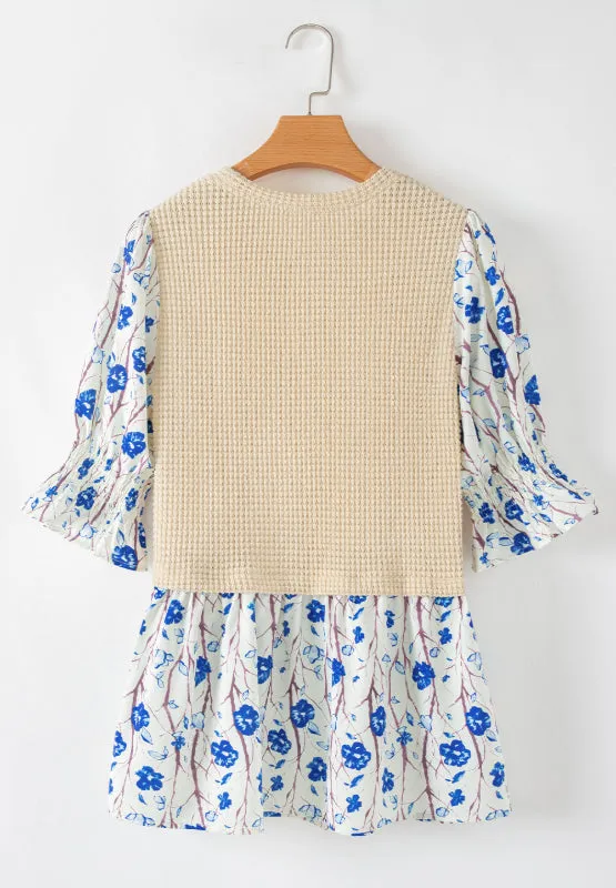 Waffle-Knit Printed Round Neck Flounce Sleeve Blouse sold by Charming Charlie product image thumbnail 4