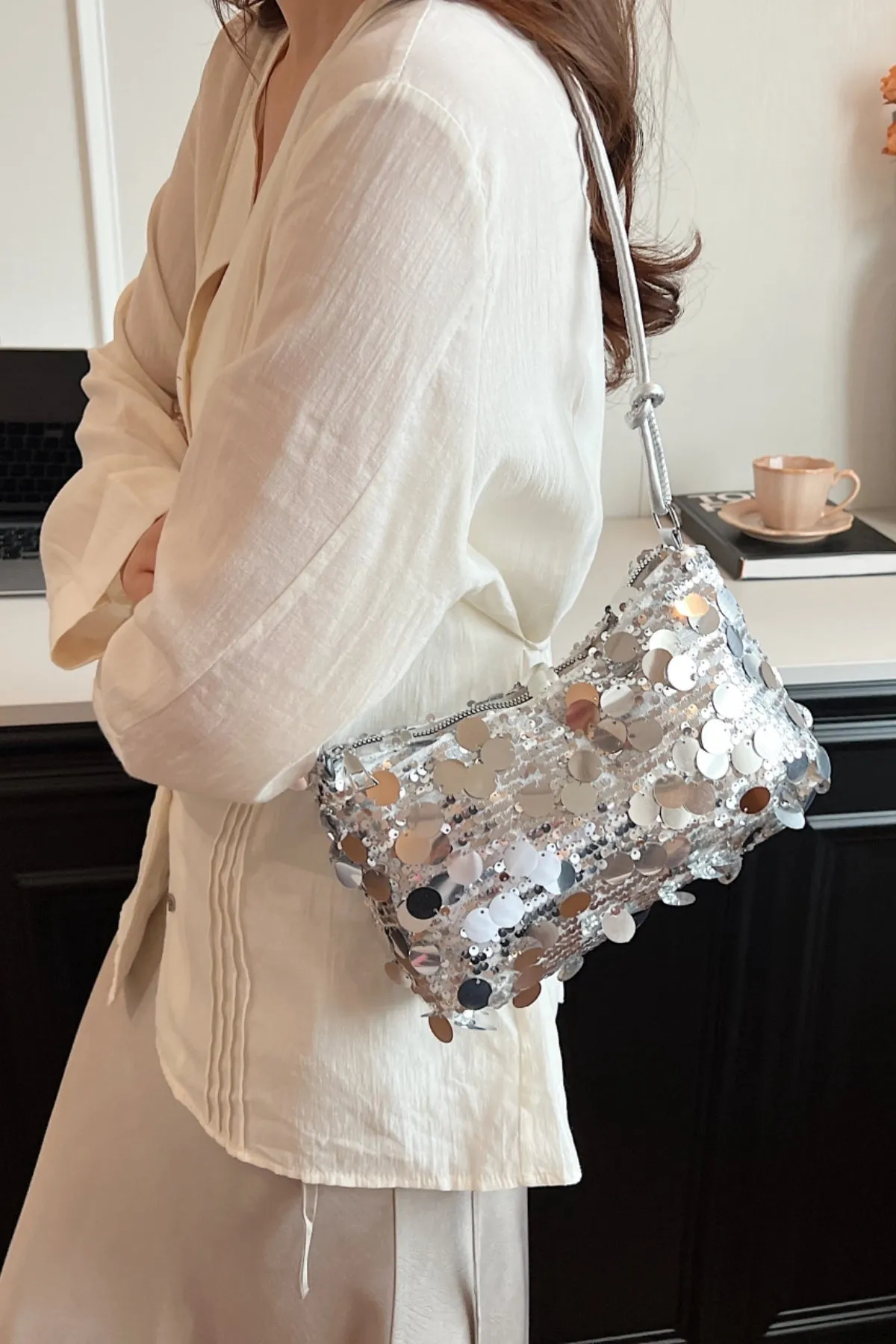 Sequin Knotted Straps Shoulder Bag sold by Charming Charlie product image thumbnail 3