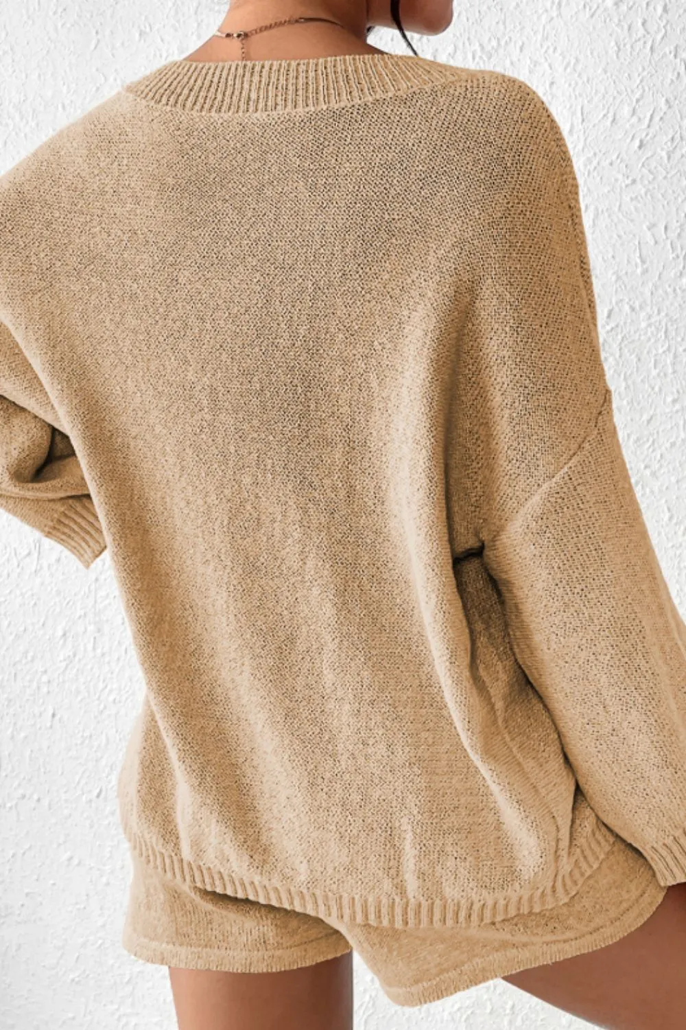 Round Neck Drop Shoulder Top and Shorts Sweater Set sold by Charming Charlie product image thumbnail 3
