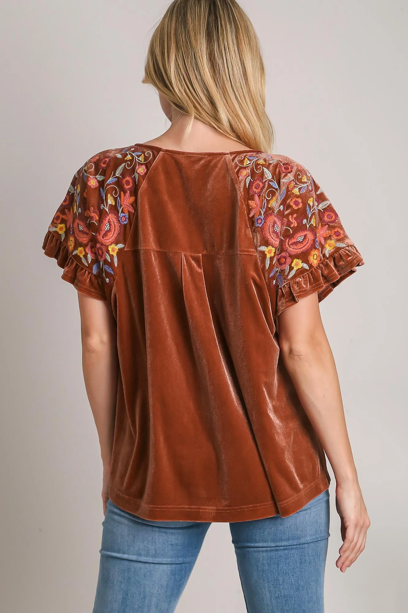 Umgee Velvet Embroidery Short Sleeve Blouse sold by Charming Charlie product image thumbnail 2