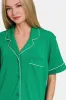 Zenana Button Down Short Sleeve Top and Shorts Lounge Set sold by Charming Charlie