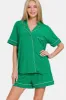 Zenana Button Down Short Sleeve Top and Shorts Lounge Set sold by Charming Charlie