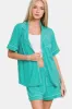 Zenana Button Down Short Sleeve Top and Shorts Lounge Set sold by Charming Charlie