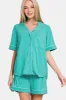 Zenana Button Down Short Sleeve Top and Shorts Lounge Set sold by Charming Charlie