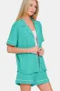 Zenana Button Down Short Sleeve Top and Shorts Lounge Set sold by Charming Charlie
