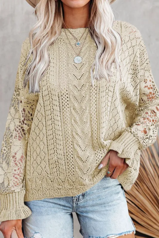 Openwork Round Neck Long Sleeve Sweater sold by Charming Charlie