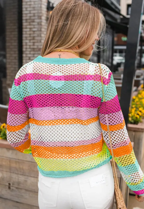 Openwork Contrast Striped Round Neck Knit Top sold by Charming Charlie product image thumbnail 2