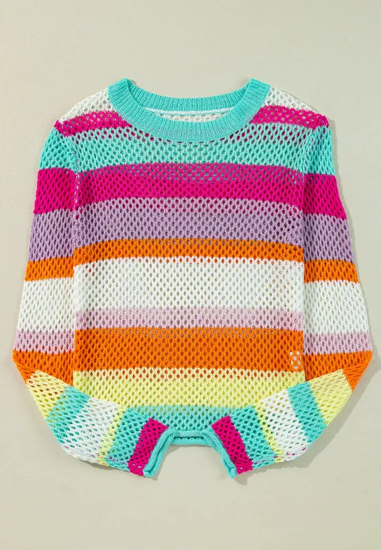 Openwork Contrast Striped Round Neck Knit Top sold by Charming Charlie product image thumbnail 3