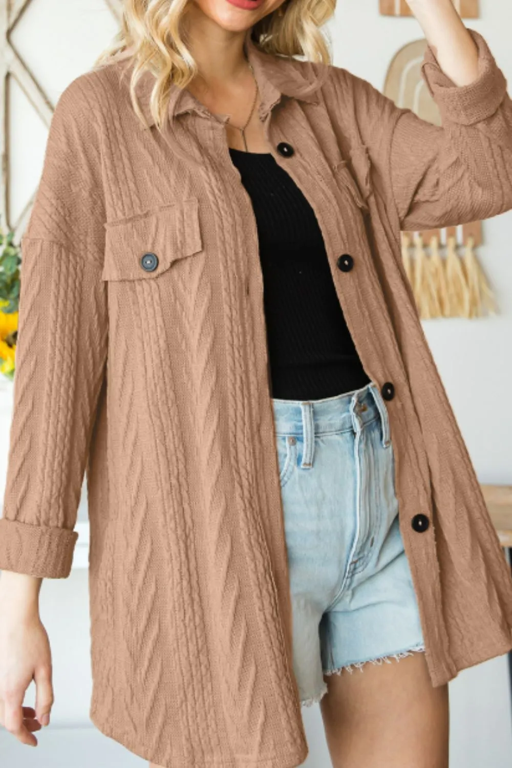 Button Up Drop Shoulder Jacket sold by Charming Charlie product image thumbnail 5