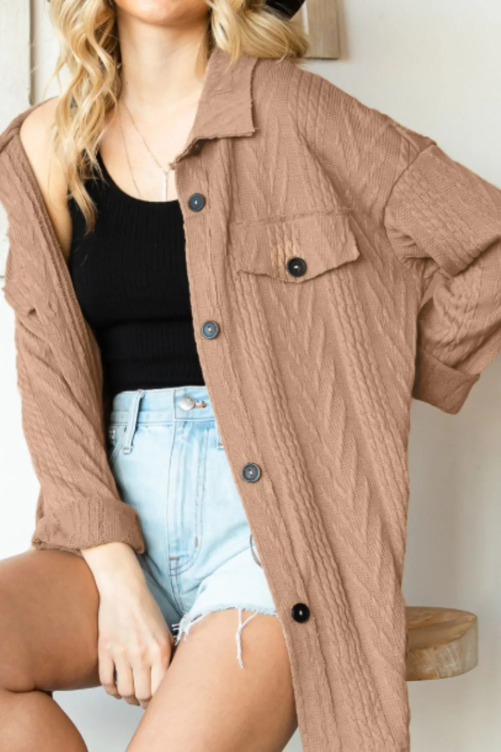 Button Up Drop Shoulder Jacket sold by Charming Charlie