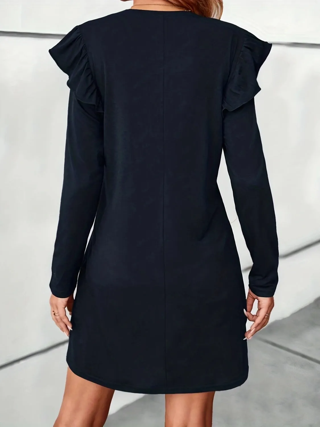 Ruffled Round Neck Long Sleeve Mini Dress sold by Charming Charlie product image thumbnail 4