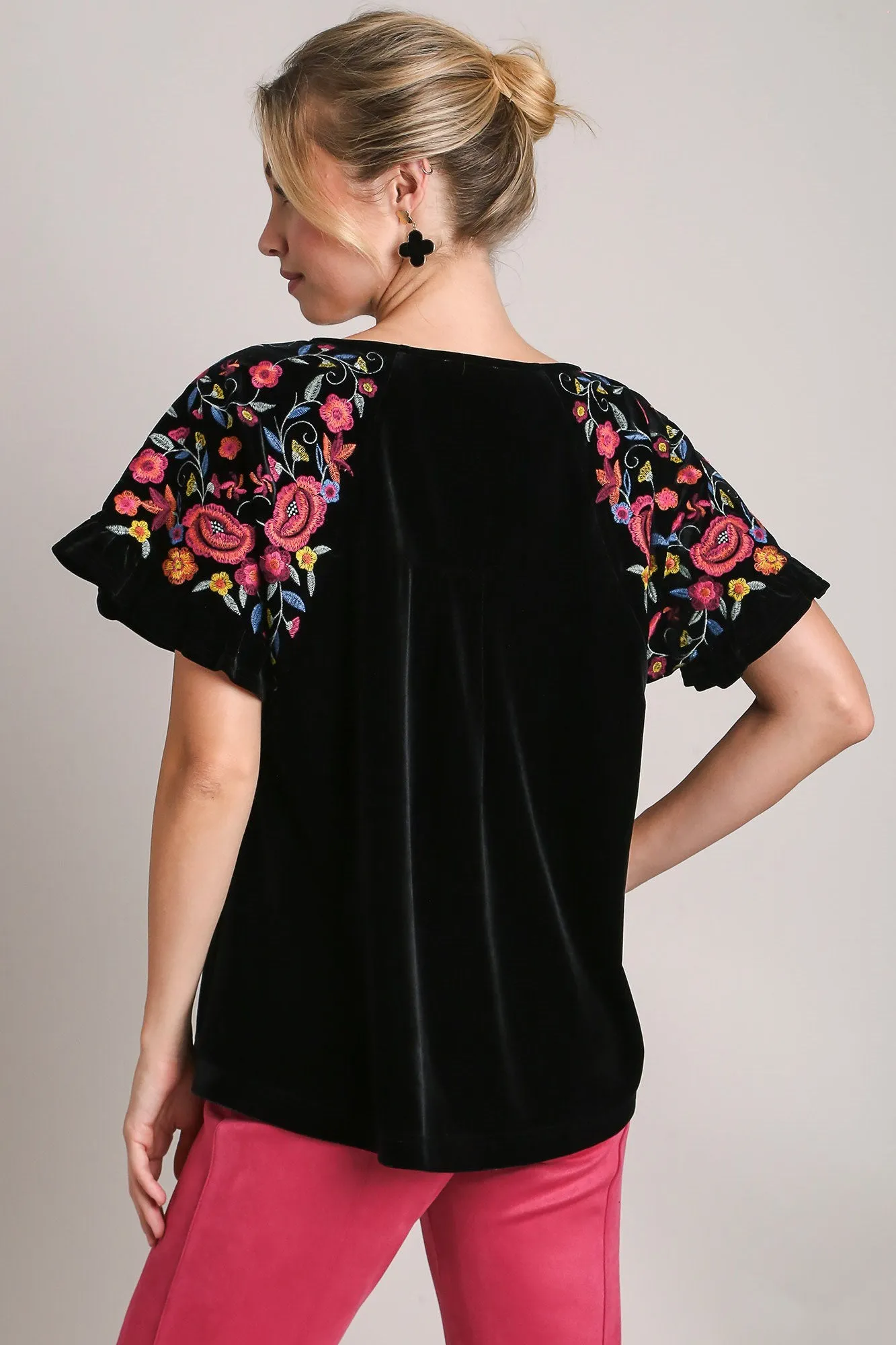 Umgee Full Size Velvet Embroidery Short Sleeve Blouse sold by Charming Charlie product image thumbnail 2