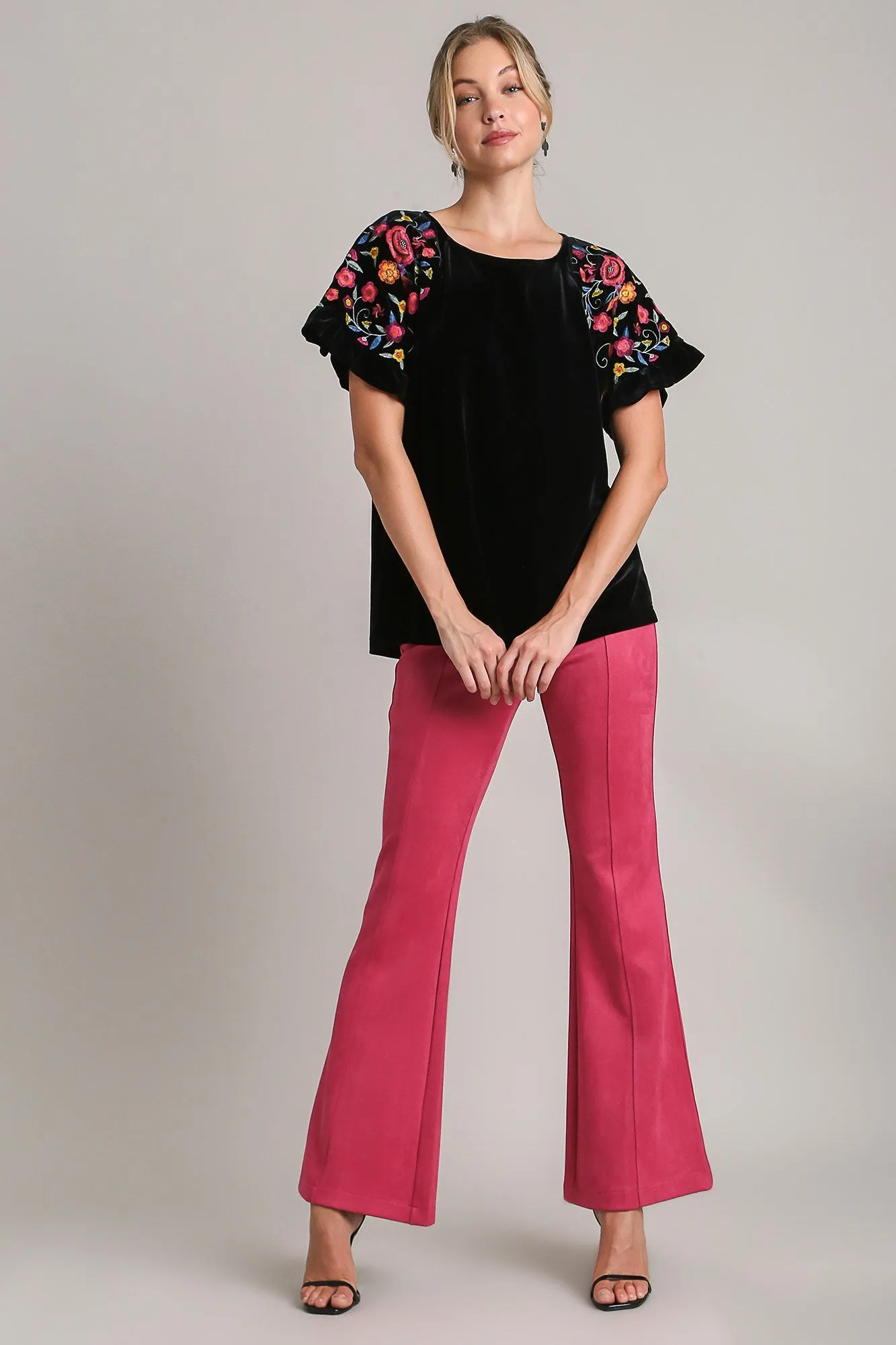 Umgee Full Size Velvet Embroidery Short Sleeve Blouse sold by Charming Charlie product image thumbnail 3