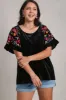 Umgee Full Size Velvet Embroidery Short Sleeve Blouse sold by Charming Charlie