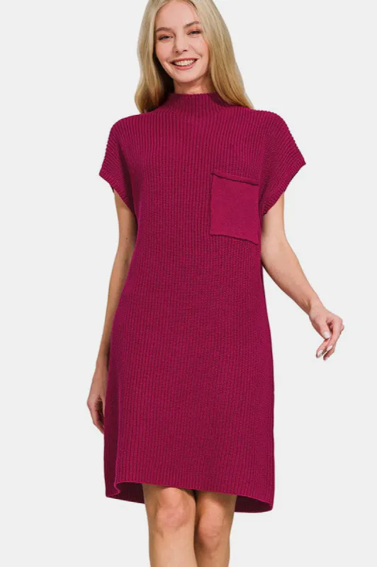 Zenana Mock Neck Short Sleeve Sweater Dress sold by Charming Charlie