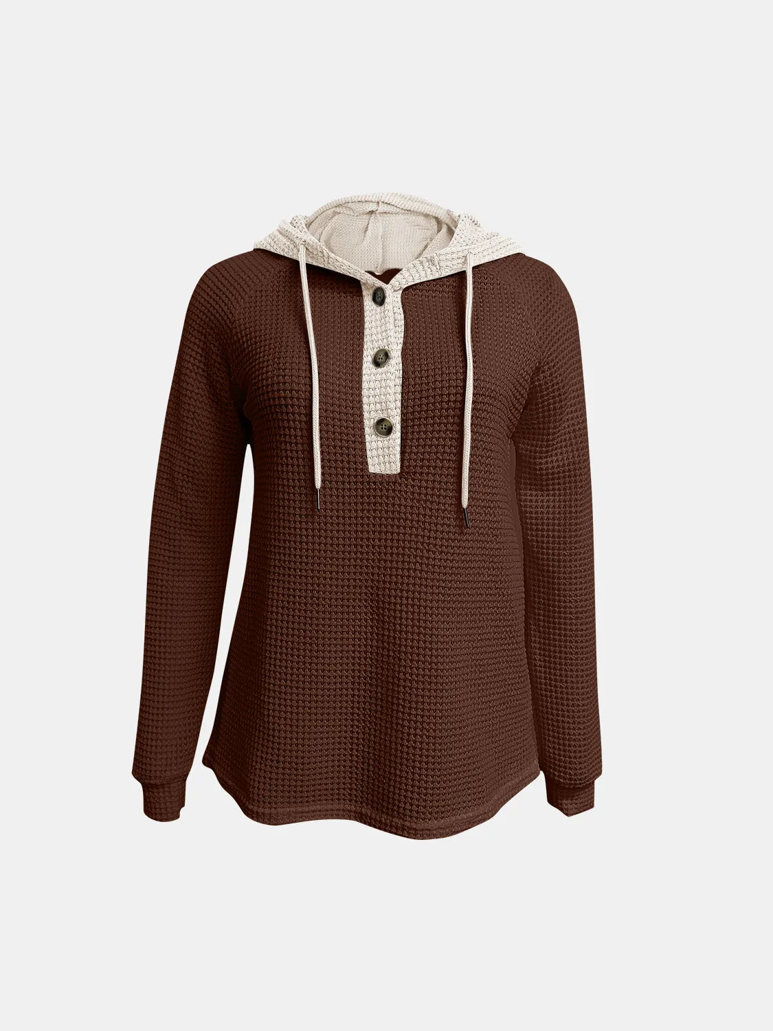 Full Size Waffle-Knit Contrast Long Sleeve Hoodie sold by Charming Charlie product image thumbnail 5
