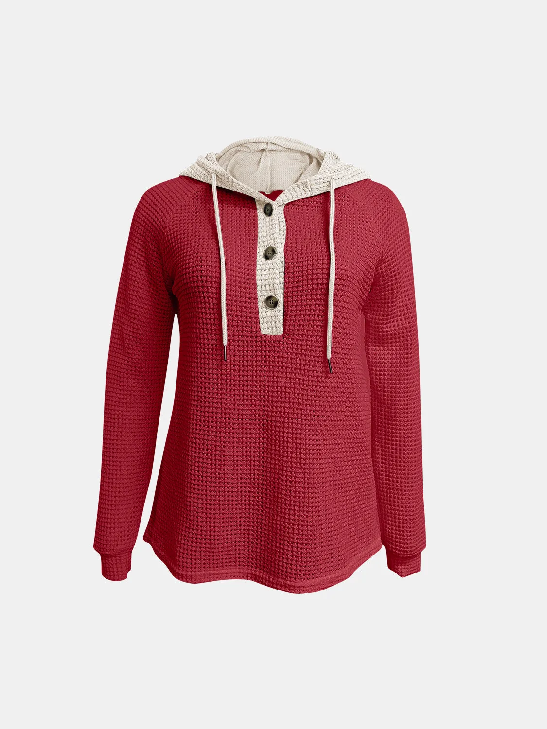 Full Size Waffle-Knit Contrast Long Sleeve Hoodie sold by Charming Charlie product image thumbnail 3