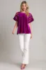 Umgee Full Size Velvet Embroidery Short Sleeve Blouse sold by Charming Charlie
