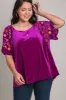 Umgee Full Size Velvet Embroidery Short Sleeve Blouse sold by Charming Charlie