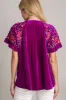 Umgee Full Size Velvet Embroidery Short Sleeve Blouse sold by Charming Charlie