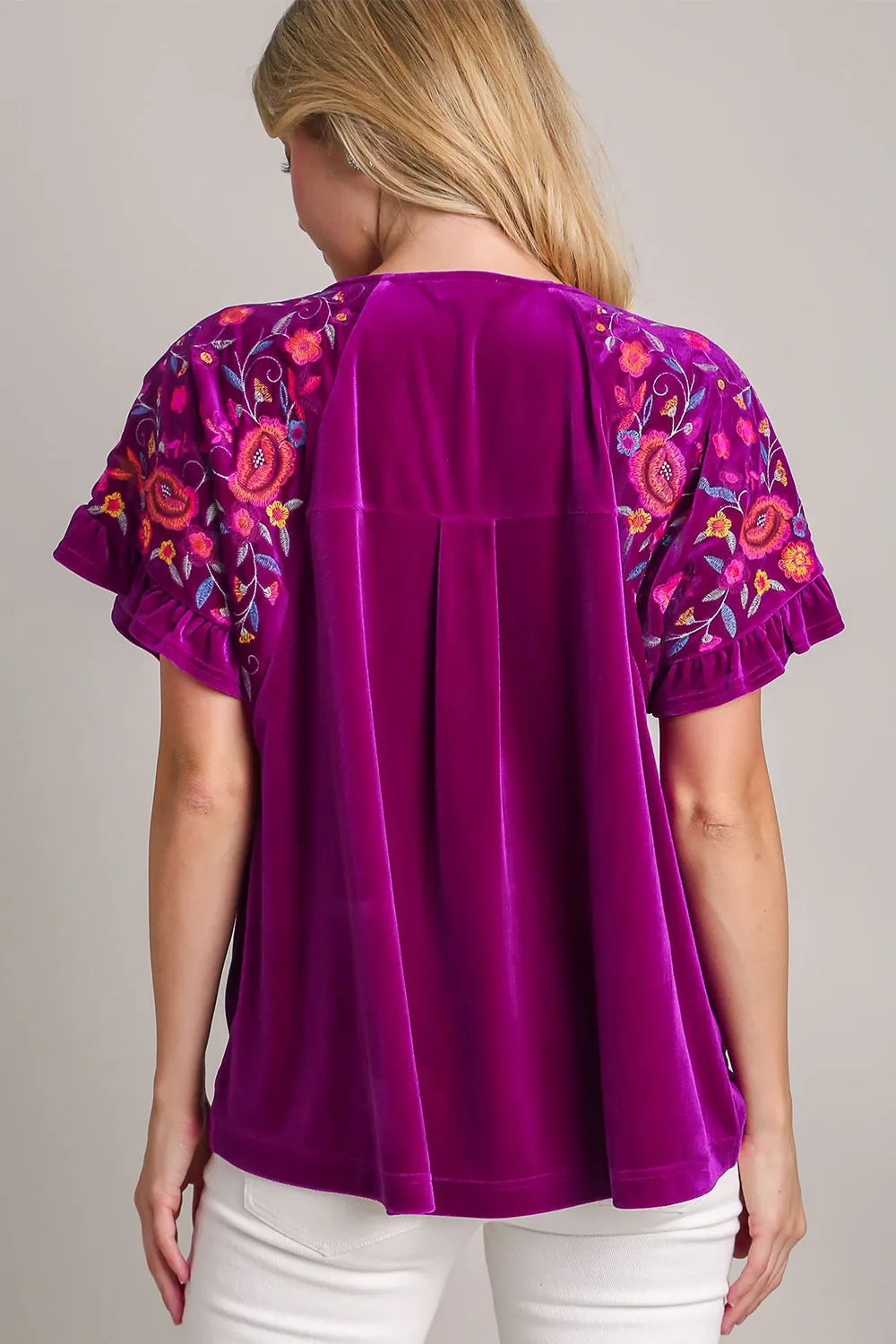 Umgee Full Size Velvet Embroidery Short Sleeve Blouse sold by Charming Charlie product image thumbnail 2