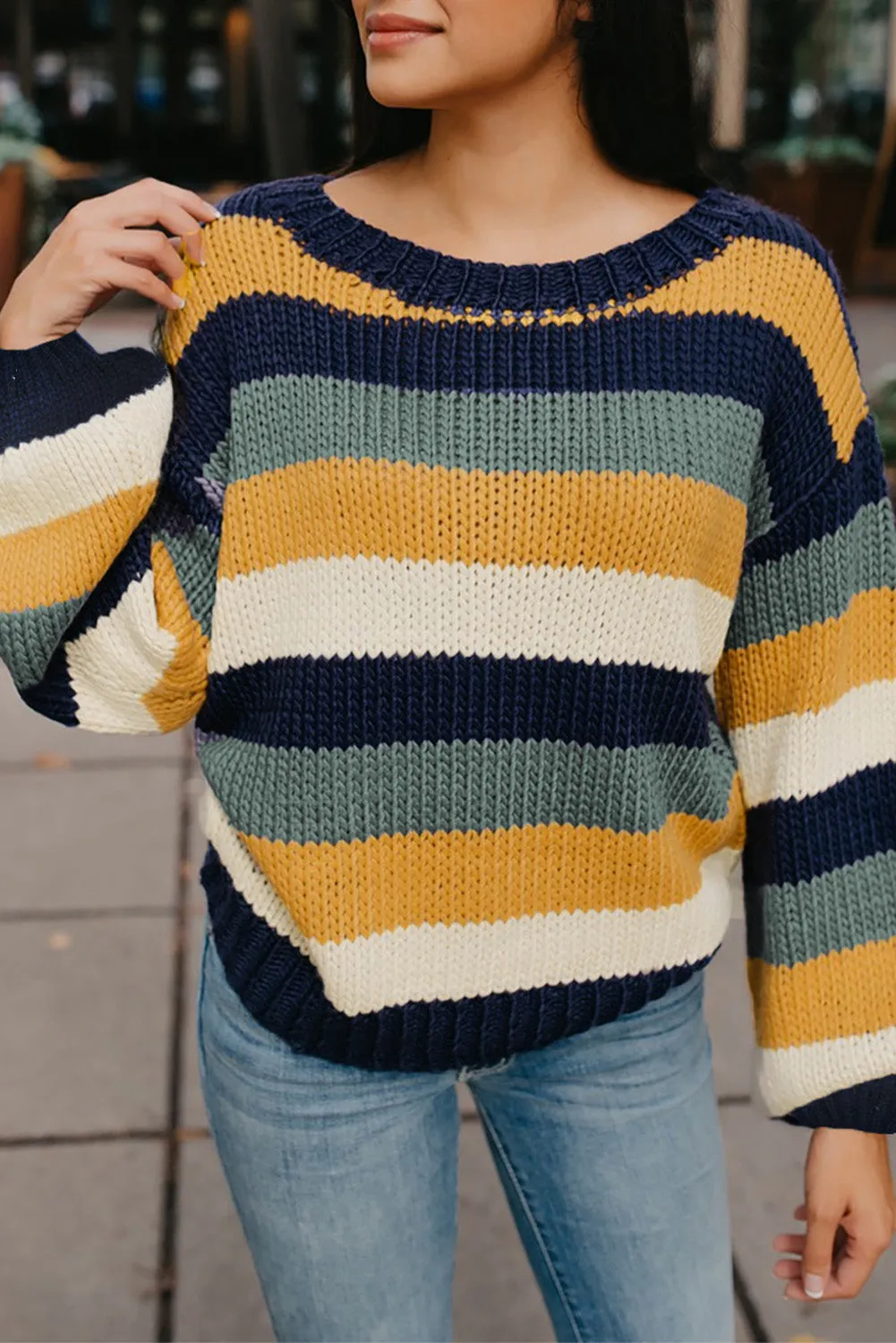 Color Block Round Neck Dropped Shoulder Sweater sold by Charming Charlie product image thumbnail 4