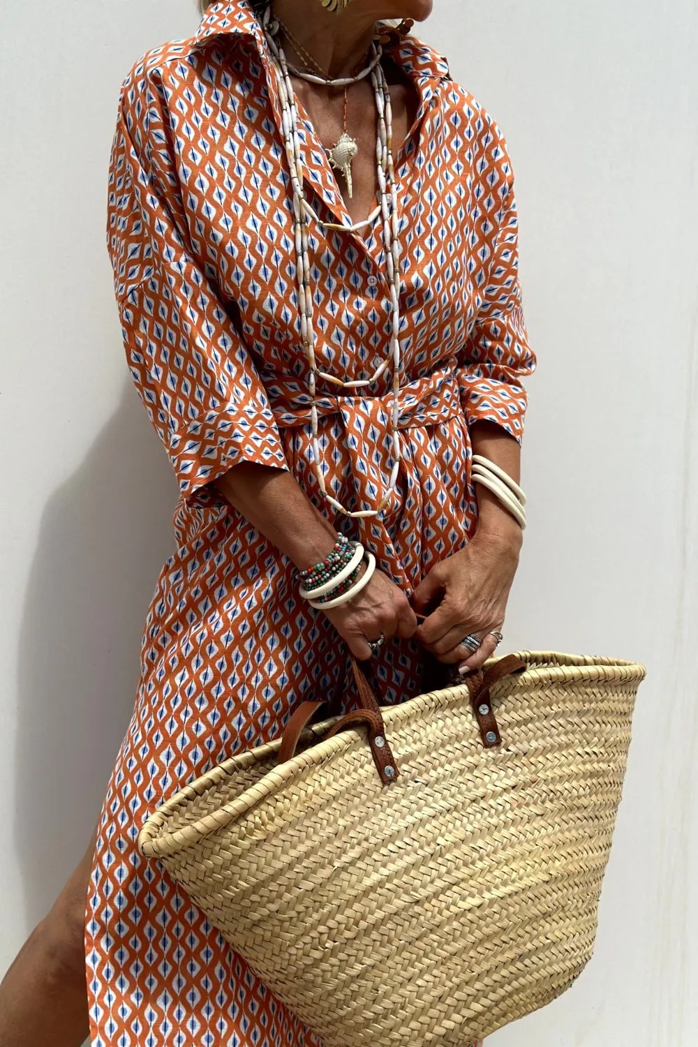 Slit Printed Collared Neck Three-Quarter Sleeve Midi Shirt Dress sold by Charming Charlie product image thumbnail 3