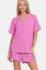 Zenana Button Down Short Sleeve Top and Shorts Lounge Set sold by Charming Charlie