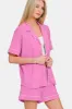 Zenana Button Down Short Sleeve Top and Shorts Lounge Set sold by Charming Charlie