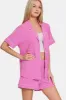 Zenana Button Down Short Sleeve Top and Shorts Lounge Set sold by Charming Charlie