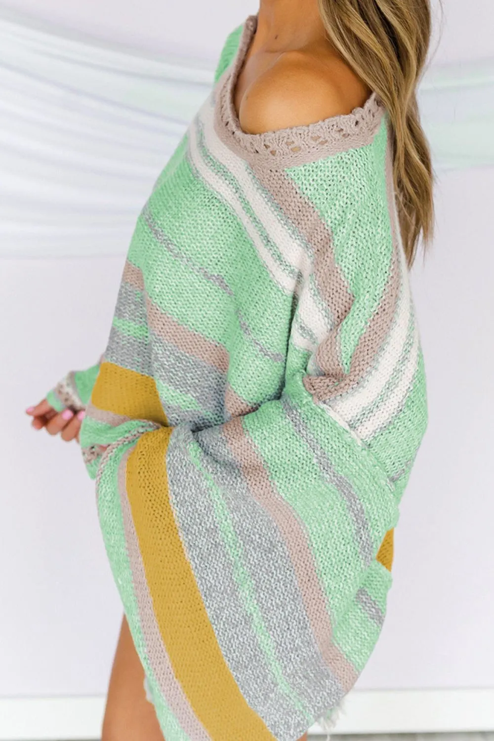 Contrast Striped Boat Neck Dropped Shoulder Sweater sold by Charming Charlie product image thumbnail 3