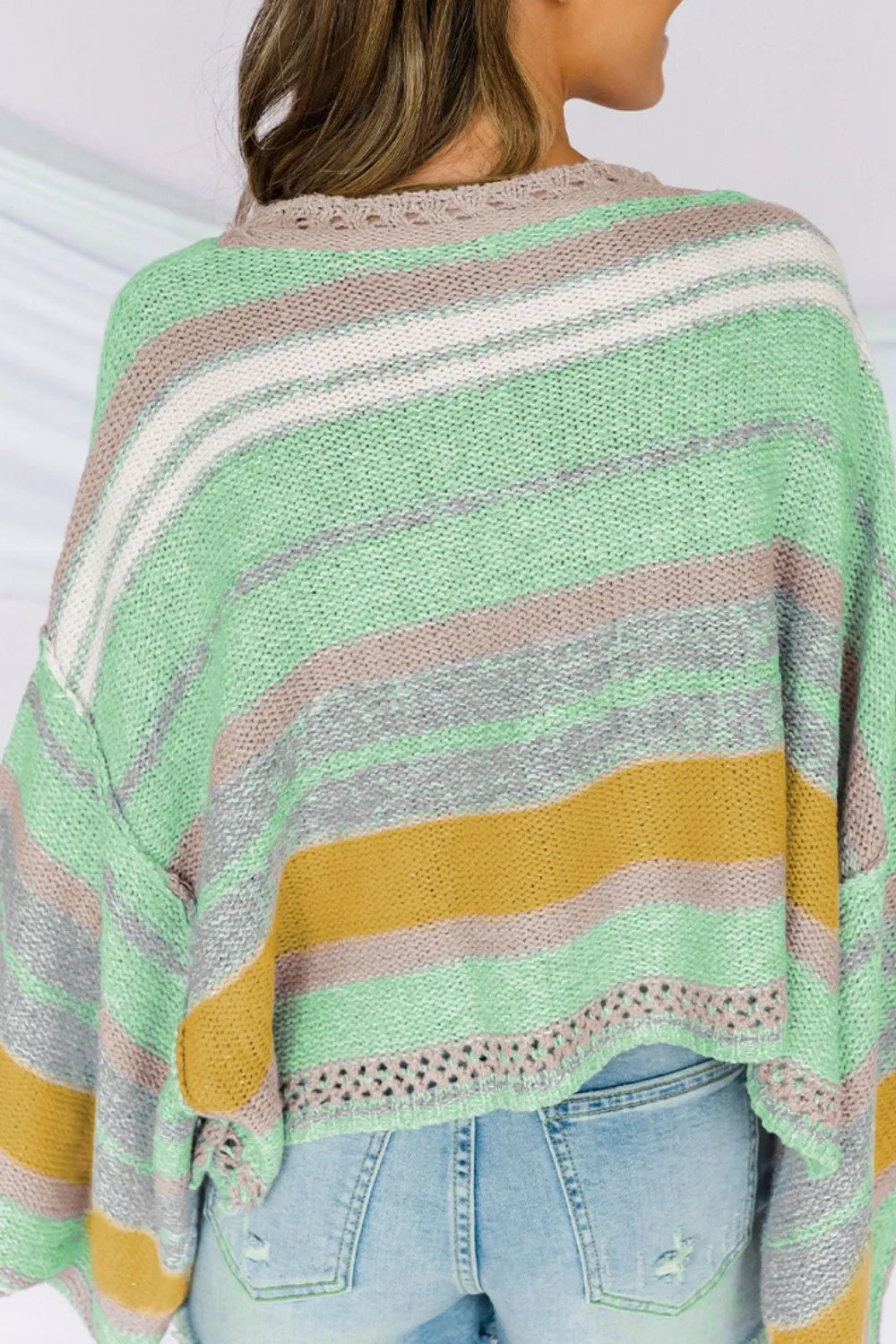 Contrast Striped Boat Neck Dropped Shoulder Sweater sold by Charming Charlie product image thumbnail 5