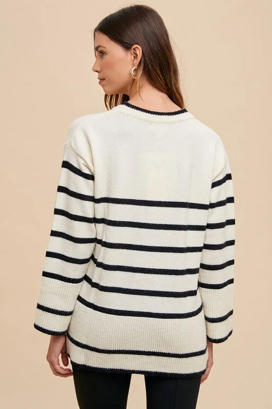 Annie Wear Side Slit Striped Round Neck Sweater sold by Charming Charlie product image thumbnail 2