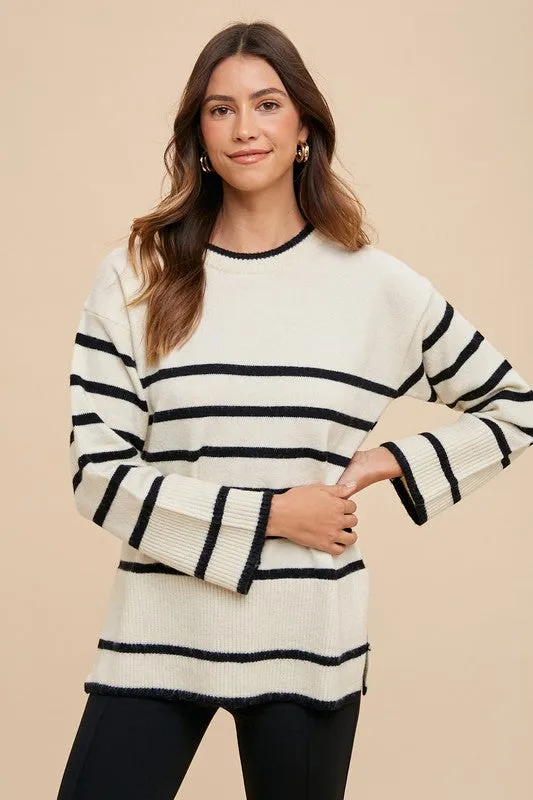 Annie Wear Side Slit Striped Round Neck Sweater sold by Charming Charlie product image thumbnail 3