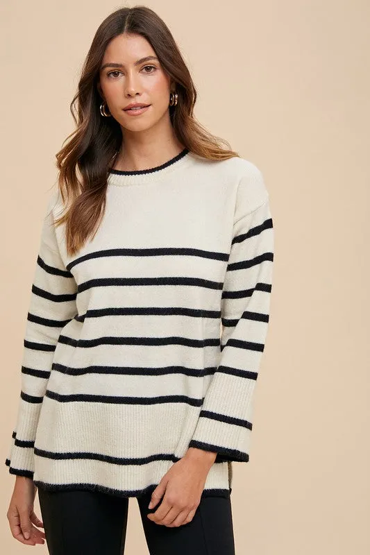 Annie Wear Side Slit Striped Round Neck Sweater sold by Charming Charlie product image thumbnail 4