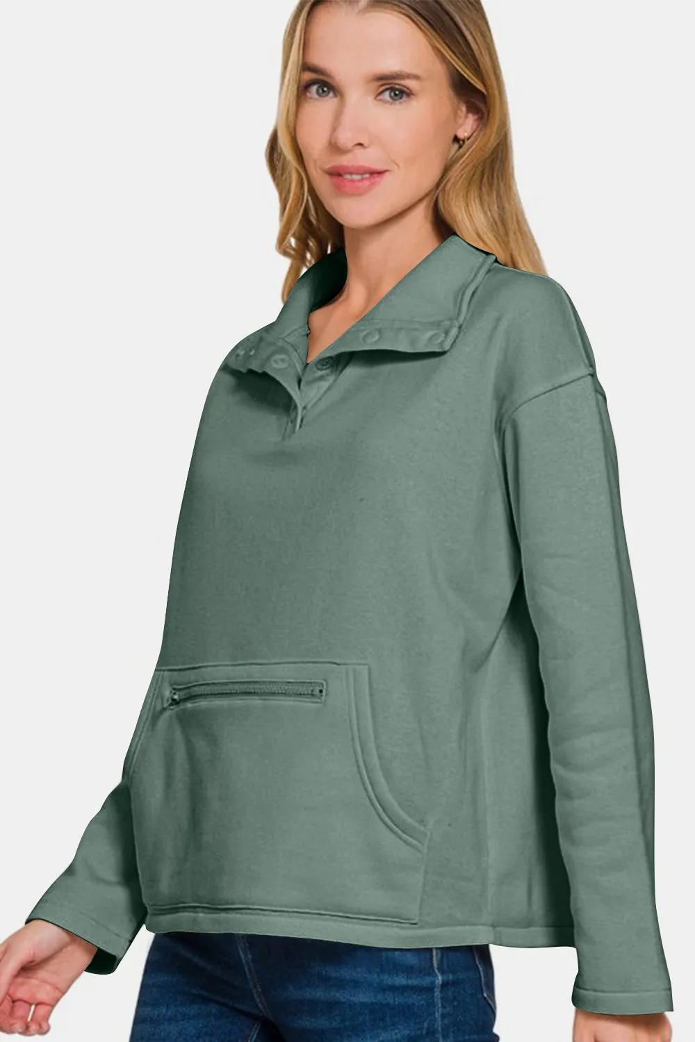 Zenana Turtleneck Half Snap Fleece Sweatshirt sold by Charming Charlie product image thumbnail 3