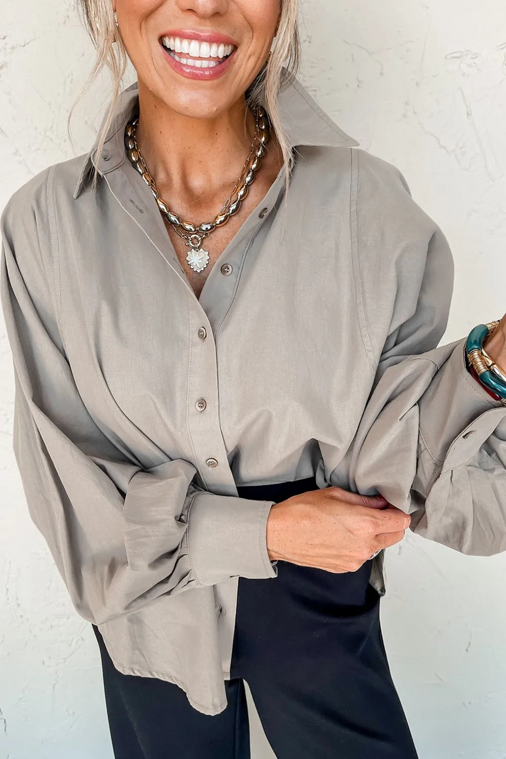 Button Down Collared Neck Long Sleeve Shirt sold by Charming Charlie product image thumbnail 3
