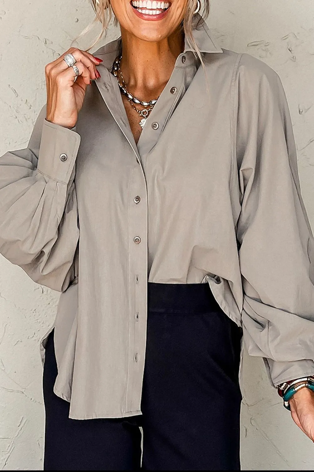 Button Down Collared Neck Long Sleeve Shirt sold by Charming Charlie product image thumbnail 2