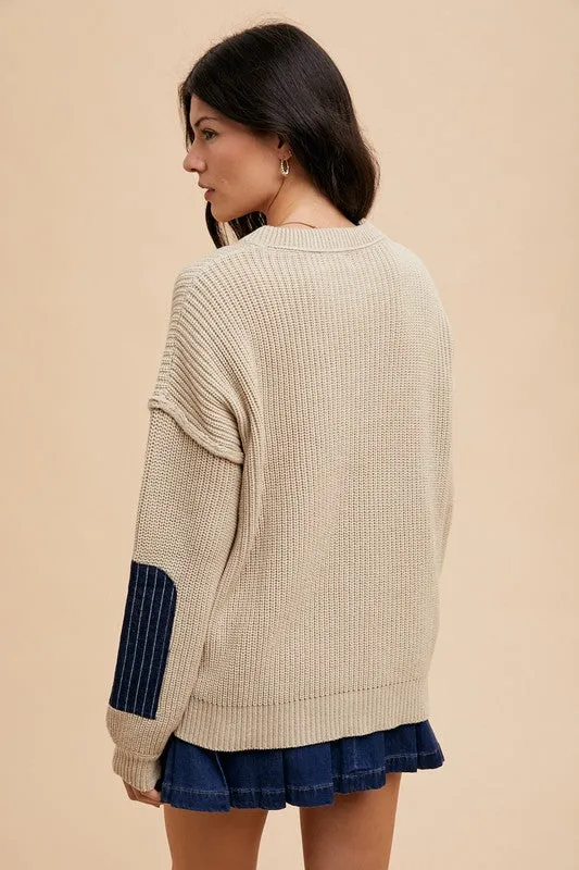 Annie Wear Contrast Round Neck Drop Shoulder Sweater with Patch Pocket sold by Charming Charlie product image thumbnail 2