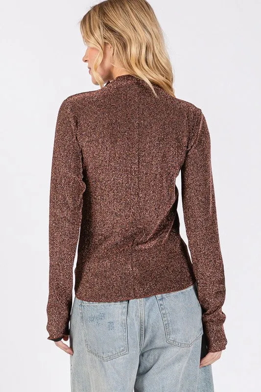 SAGE + FIG Glitter Mock Neck Lettuce Hem Long Sleeve Top sold by Charming Charlie product image thumbnail 2