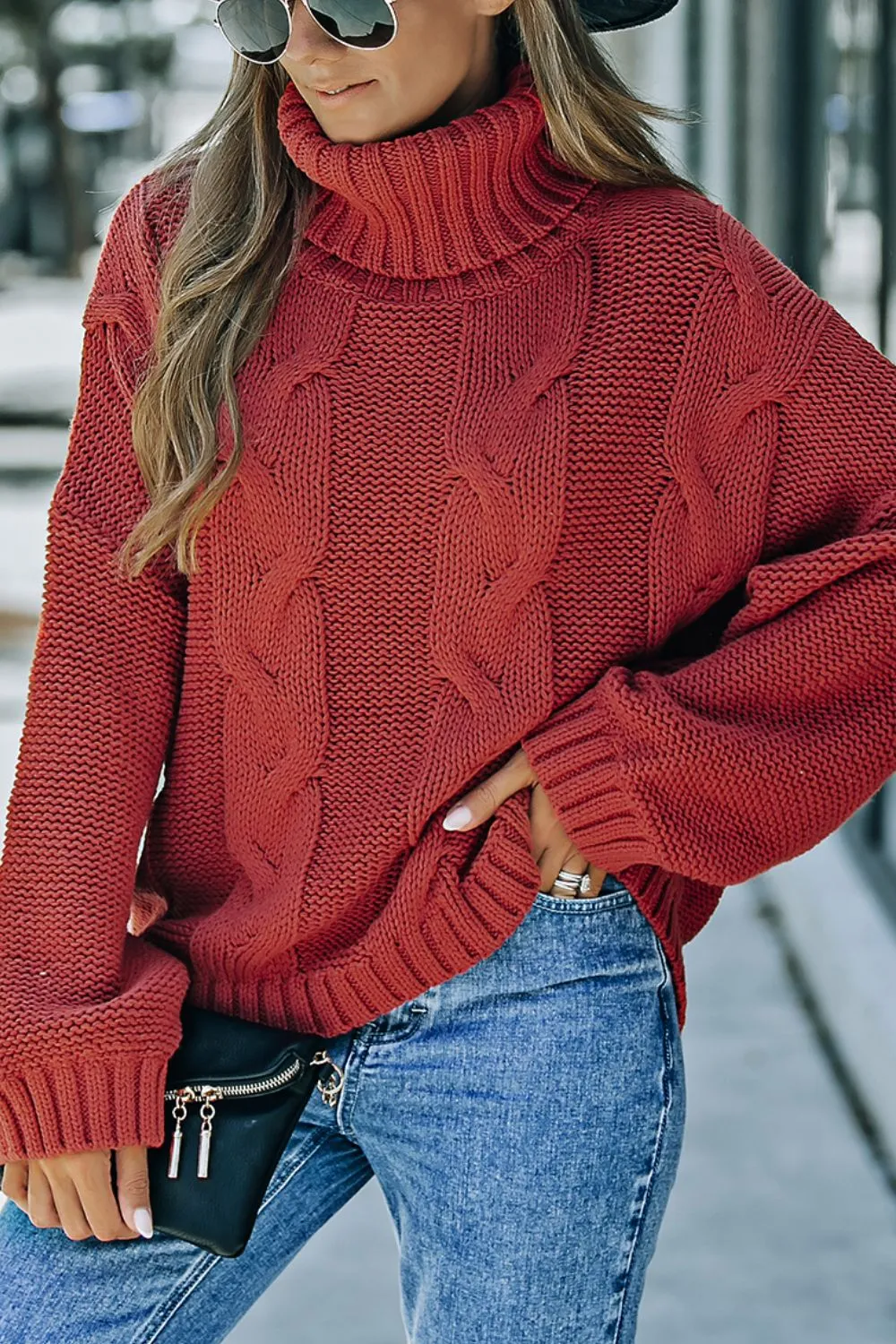 Cable-Knit Turtleneck Dropped Shoulder Sweater sold by Charming Charlie product image thumbnail 3