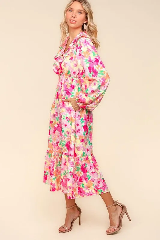 Haptics Full Size Floral Surplice Balloon Sleeve Dress with Side Pockets sold by Charming Charlie product image thumbnail 5