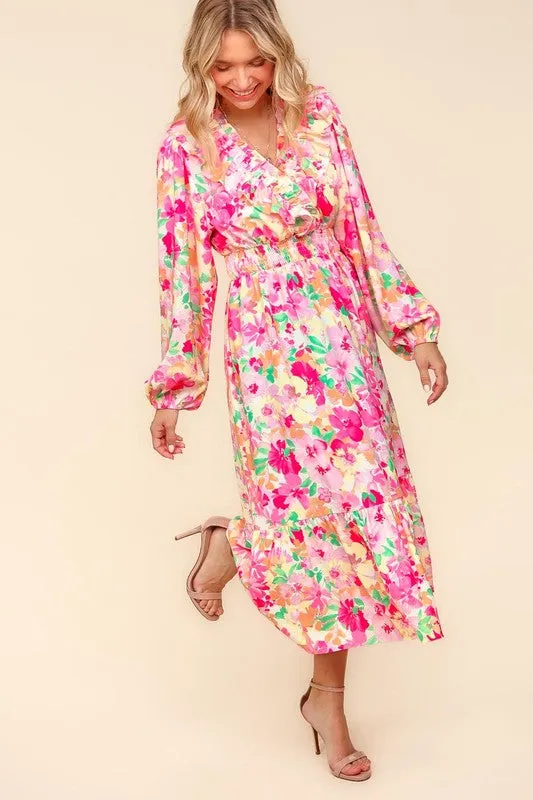 Haptics Full Size Floral Surplice Balloon Sleeve Dress with Side Pockets sold by Charming Charlie product image thumbnail 3