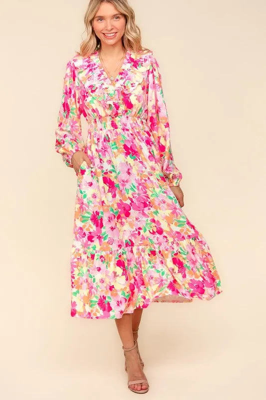 Haptics Full Size Floral Surplice Balloon Sleeve Dress with Side Pockets sold by Charming Charlie product image thumbnail 4