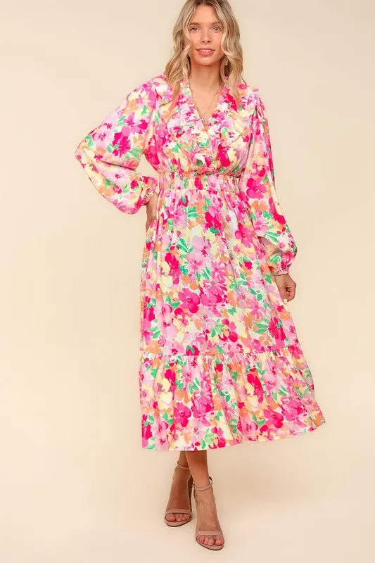 Haptics Full Size Floral Surplice Balloon Sleeve Dress with Side Pockets sold by Charming Charlie