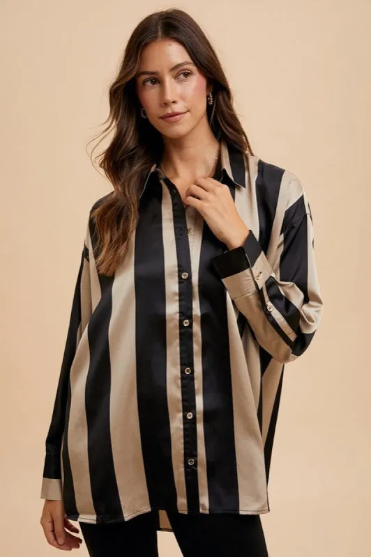 Annie Wear Striped Dropped Shoulder Button Up Shirt sold by Charming Charlie