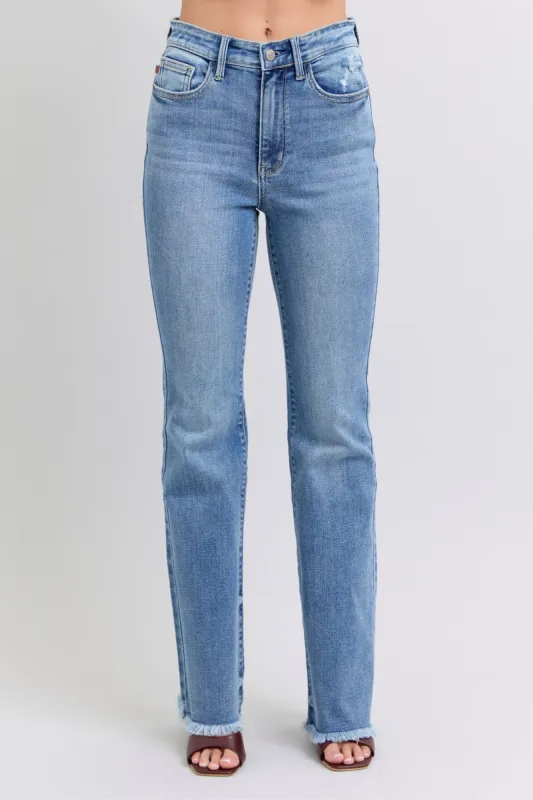 Judy Blue Full Size Raw Hem High Rise Bootcut Jeans sold by Charming Charlie